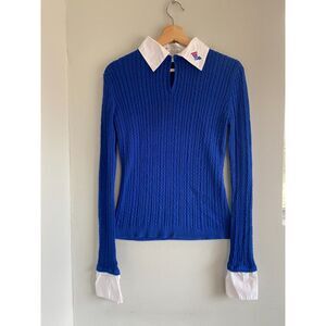 Casual Corner Annex Blue Louisiana Tech Formal Sweater Detachable Collar,Cuffs M
